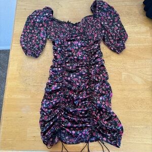 Floral Ruched Dress with Puff Sleeves